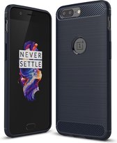 Voor OnePlus 5 Brushed Texture Koolstofvezel Schokbestendig TPU Rugged Armor Beschermhoes (navy)