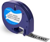 Telano® Plastic Label Zwart op ZILVER voor Dymo LetraTag Labelprinter - Labeltape 91208 - 12 mm x 4 m - 1 stuk