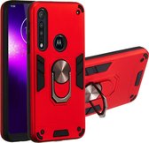 Motorola One Macro Hoesje - Mobigear - Armor Ring Serie - Hard Kunststof Backcover - Rood - Hoesje Geschikt Voor Motorola One Macro