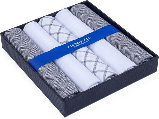 wetgeving Vaderlijk een vergoeding Zakdoeken - 5 stuks herenzakdoeken in cadeaudoosje - 100% katoen - zwart /  wit assortiment | bol.com