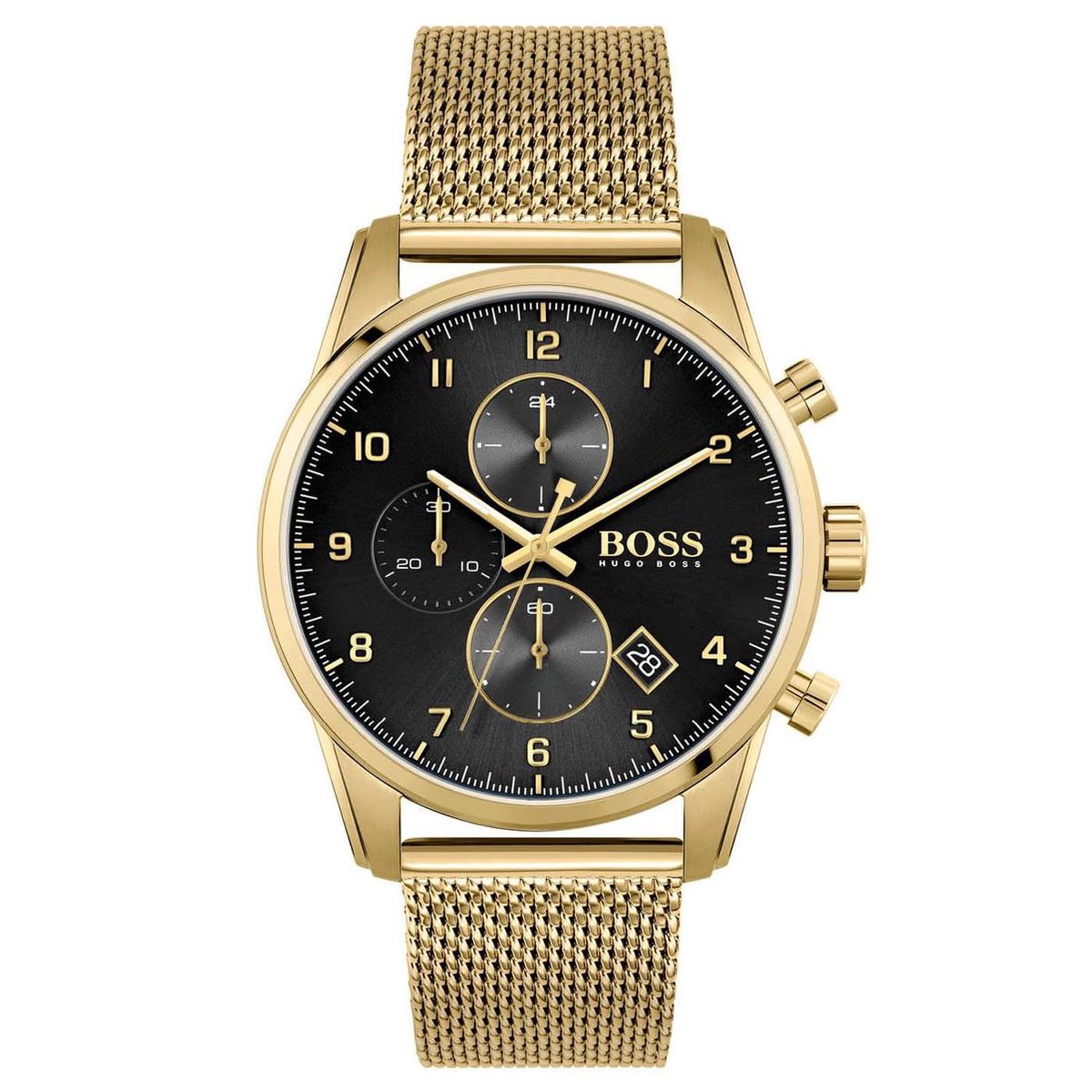 BOSS HB1513838 SKYMASTER Heren Horloge - Chronograaf - Mineraalglas - Staal - Goudkleurig - 44 mm breed - Quartz - Druksluiting - 5 ATM (douchen)