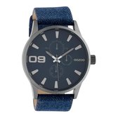 OOZOO Timepieces - Titanium horloge met jeans blauwe leren band - C10345