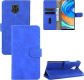 Voor Geschikt voor Xiaomi Redmi Note 9S Effen kleur Huidgevoel magnetische gesp Horizontale flip kalftextuur PU lederen tas met houder & kaartsleuven & portemonnee (blauw)