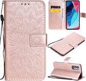 Voor OPPO Reno4 Pro 5G Sun Embossing Pattern Horizontale Flip Leather Case met Card Slot & Holder & Wallet & Lanyard (Rose Gold)