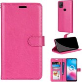 Voor Alcatel 3X (2020) Pure Kleur Horizontale Flip PU Leren Case met Houder & Kaartsleuven & Portemonnee & Fotolijst (Rose Rood)