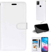 Voor Alcatel 3X (2020) Pure kleur horizontaal Flip PU lederen tas met houder & kaartsleuven & portemonnee & fotolijst (wit)