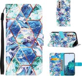 Voor Samsung Galaxy S21 5G Marmer Stiksels Horizontale Flip PU Lederen Case met Houder & Kaartsleuven & Portemonnee & Lanyard (Blauw Groen)