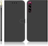 Voor Sony Xperia 5 Geïmiteerd Spiegeloppervlak Horizontale Flip Leren Case met Houder & Kaartsleuven & Portemonnee & Lanyard (Zwart)