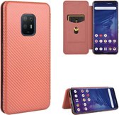 Voor Fujitsu Arrows 5G (F-51A) Koolstofvezel Textuur Magnetische Horizontale Flip TPU + PC + PU Lederen Case met Kaartsleuf (Bruin)