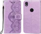 Voor Motorola Moto E6 Flower Vine Embossing Pattern Horizontale Flip Leather Case met Card Slot & Holder & Wallet & Lanyard (Purple)