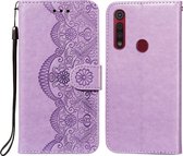 Voor Motorola Moto G8 Play Flower Vine Embossing Pattern Horizontale Flip Leather Case met Card Slot & Holder & Wallet & Lanyard (Purple)