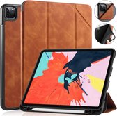 Voor iPad Pro 11 (2020) DG.MING Zie serie horizontale lederen flip-hoes, met houder en pennenbakje (bruin)