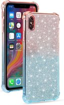 Voor iPhone X / XS gradiënt glitter poeder schokbestendig TPU beschermhoes (oranje blauw)