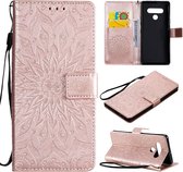 Voor LG Stylo 6 Geperst Afdrukken Zonnebloem Patroon Horizontale Flip PU Lederen Case Houder & Kaartsleuven & Portemonnee & Lanyard (Rose Goud)