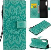 Voor LG G9 Geperst Afdrukken Zonnebloem Patroon Horizontale Flip PU Lederen Case Houder & Kaartsleuven & Portemonnee & Lanyard (Groen)