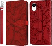 Life of Tree Embossing Pattern Horizontale flip lederen hoes met houder & kaartsleuf & portemonnee & fotolijst & lanyard voor iPhone XR (rood)