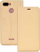 Ultradunne geperste magnetische TPU + PU lederen hoes voor Xiaomi Redmi 6, met kaartsleuf en houder (goud)