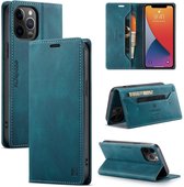 AutSpace A01 Retro Skin-feel Crazy Horse Texture Horizontale flip lederen tas met houder & kaartsleuven & portemonnee & RFID voor iPhone 12/12 Pro (blauw)