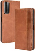 Voor Huawei P smart 2021 / Y7a Magnetische Gesp Retro Crazy Horse Textuur Horizontale Flip Leren Case met Houder & Kaartsleuven & Fotolijst (Bruin)