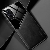 Voor OPPO Realme 7 Pro All-inclusive leer + beschermhoes van organisch glas met metalen ijzeren plaat (zwart)