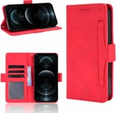 Meerdere kaartsleuven Horizontale lederen flip-hoes met houder en portemonnee voor iPhone 12/12 Pro (rood)