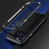 Blade-serie lensbeschermer + metalen frame beschermhoes voor iPhone 12 Pro (zwartblauw)
