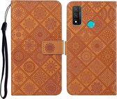 Voor Huawei P smart 2020 Etnische Stijl Reliëfpatroon Horizontale Flip Leren Case met Houder & Kaartsleuven & Portemonnee & Lanyard (Bruin)