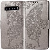 Butterfly Love Flowers Embossing Horizontale Flip Leather Case voor Galaxy S10 5G met houder & kaartsleuven & portemonnee & lanyard (grijs)