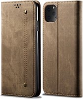 Voor iPhone 11 Pro Denim Texture Casual Style Horizontale Flip Leather Case met houder & kaartsleuven & portemonnee (kaki)