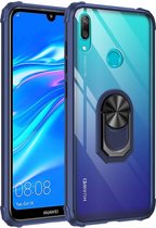 Voor Huawei Y7 Prime (2019) schokbestendig transparant TPU + acryl beschermhoes met ringhouder (blauw)