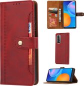 Voor Huawei P smart 2021 Kalf Textuur Dubbele Vouwsluiting Horizontale Flip Leren Case met Fotolijst & Houder & Kaartsleuven & Portemonnee (Rood)