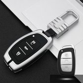 Auto Lichtgevende All-inclusive Zinklegering Sleutel Beschermhoes Sleutel Shell voor Hyundai B Stijl Smart 3-knops (Zilver)