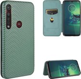 Voor Motorola Moto G8 Plus Koolstofvezel Textuur Magnetische Horizontale Flip TPU + PC + PU Lederen Case met Touw & Kaartsleuf (Groen)