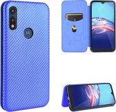 Voor Motorola Moto E (2020) Carbon Fiber Texture Magnetische Horizontale Flip TPU + PC + PU Leather Case met Touw & Kaartsleuf (Blauw)