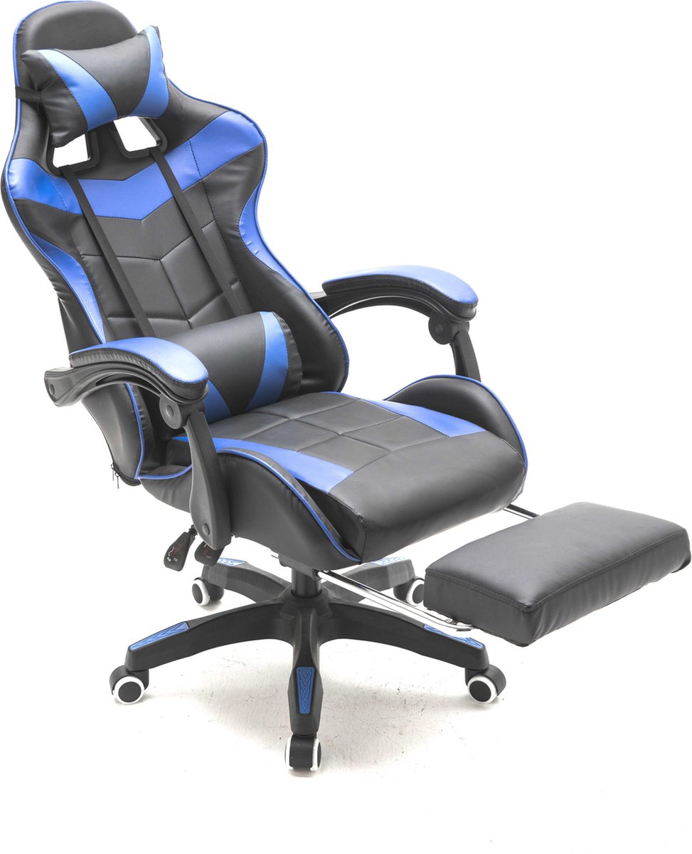 sociaal Aan de overkant Koel Gamestoel met voetsteun Cyclone tieners - bureaustoel - racing gaming stoel  - blauw zwart | bol.com