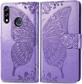 Butterfly Love Flowers reliÃ«f horizontaal flip lederen hoesje voor LG W10 met houder & kaartsleuven & portemonnee & draagkoord (lighe paars)