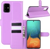 Voor Galaxy A71 Litchi Texture Horizontal Flip beschermhoes met houder & kaartsleuven & portemonnee (paars)