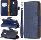 Litchi textuur pure kleur horizontale flip pu lederen tas met houder en kaartsleuven en portemonnee en lanyard voor Nokia 2.2 (donkerblauw)