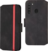 Voor Galaxy A21 vintage matte olierand horizontale flip lederen tas met beugel en kaartsleuven (zwart)