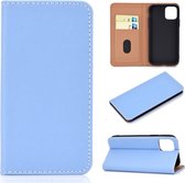 Voor iPhone 11 Pro Max effen kleur mat magnetische horizontale flip lederen tas met kaartsleuven en houder (blauw)