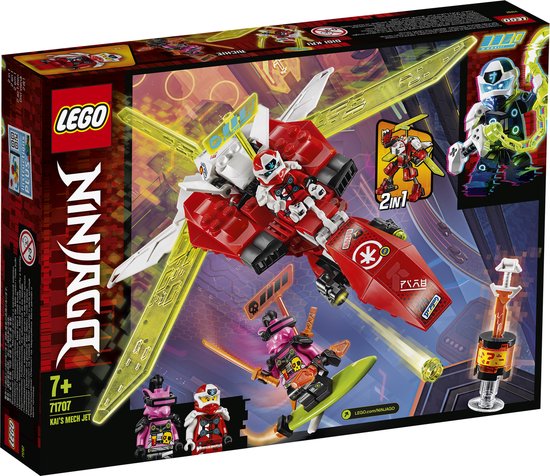 Doos van Kai's Mech Jet 71707 met afbeeldingen van de mech, jet en minifiguren.