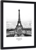 Foto in frame ,  Eiffeltoren in Parijs  , 80x120cm , Zwart wit , wanddecoratie