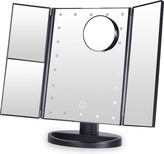 Make Up Spiegel met Verlichting - Zwart - LED Verlichting - Vergrotingsfactor 2x en 3x - Inclusief USB en verplaatsbaar Mini Spiegel - Merkloos