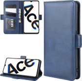 Voor OPPO Reno Ace / OPPO Realme X2 Pro dubbele gesp Crazy Horse Business mobiele telefoon holster met kaarthouder beugel functie (blauw)