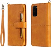 Voor Galaxy S20 multifunctionele afneembare magnetische horizontale flip lederen tas met kaartsleuven en houder en portemonnee (bruin)