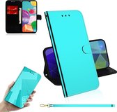 Voor Galaxy A41 Lmitated Mirror Surface Horizontale Flip Leather Case met houder & kaartsleuven & Wallet & Lanyard (Mintgroen)