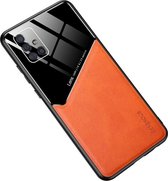Voor Samsung Galaxy A51 4G All-inclusive leer + telefoonhoes van organisch glas met metalen ijzeren plaat (oranje)