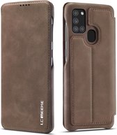 Voor Samsung Galaxy A21s LC.IMEEKE Hon Ancient Series horizontale flip lederen tas met houder en kaartsleuf (koffie)