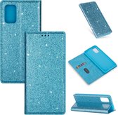 Voor Samsung Galaxy A41 ultradunne glitter magnetische horizontale flip lederen tas met houder en kaartsleuven (hemelsblauw)