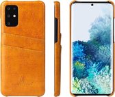 Voor Galaxy S20 Fierre Shann retro olie wax textuur PU lederen tas met kaartsleuven (geel)